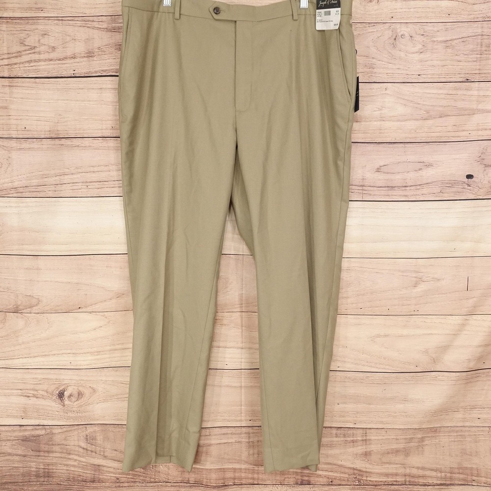 New! Joseph & Feiss Gold Dress Pants Mens 42x30 Beige Flat Front Wool Blend